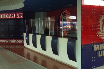 EXHIBITION STANDS INTERIOR DESIGN CONSTRUCTION MINOAN LINES | Box Office IRAKLIO CRETE 001